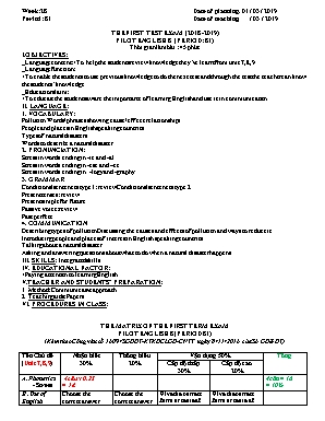 Giáo án Tiếng Anh Lớp 8 - Tiết 81 Kiểm tra học kì I - Năm học 2018-2019 - Trường THCS Nguyễn Trãi (Có đáp án)